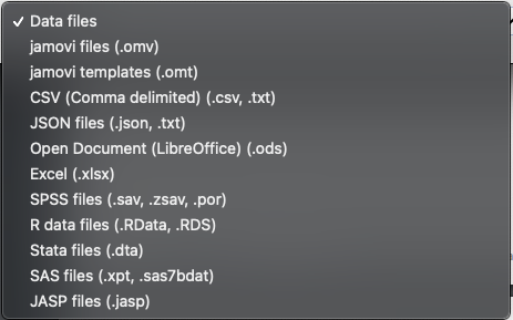 ชนิดของไฟล์ข้อมูลที่ jamovi สามารถอ่านได้