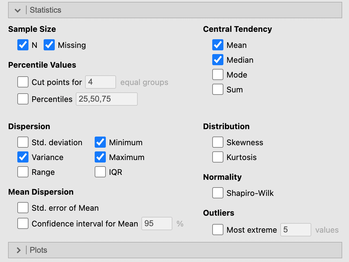 ขั้นที่ 2 เลือกค่าสถิติที่ต้องการแสดงในตาราง